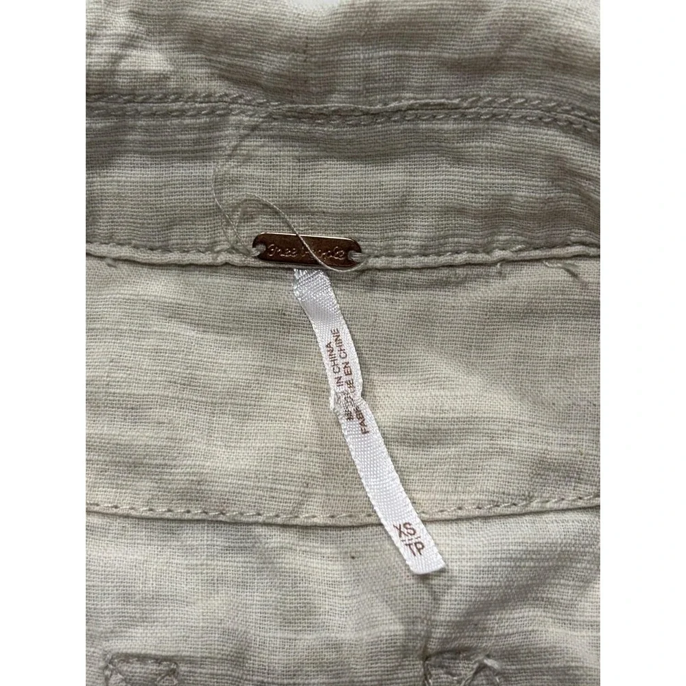 Free People Jacket Womens XS Beige Linen Cropped Button Front Drawstring Hem